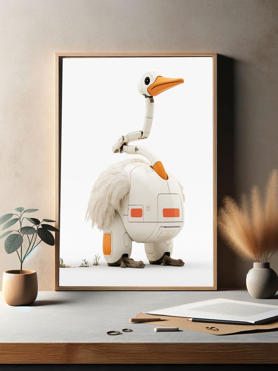 Robot Ostrich Illustration Poster. — room view 2