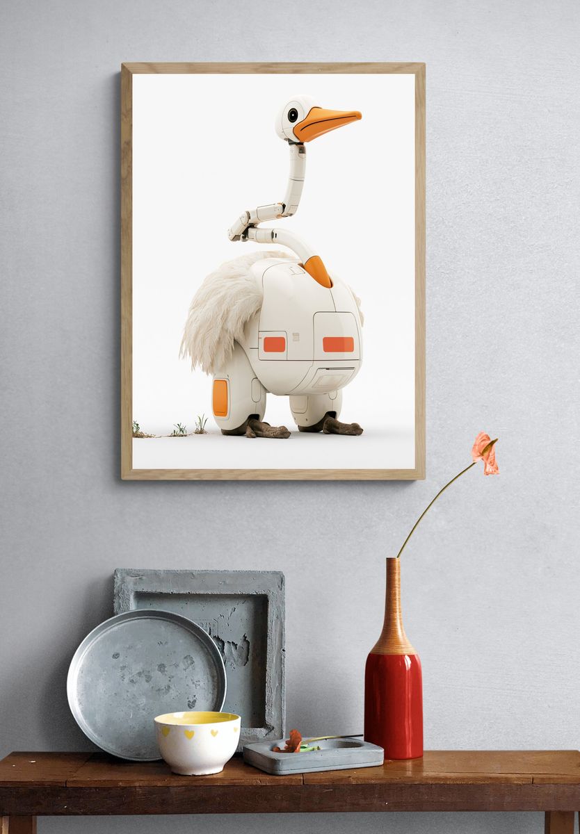 Robot Ostrich Illustration Poster. — room view 3