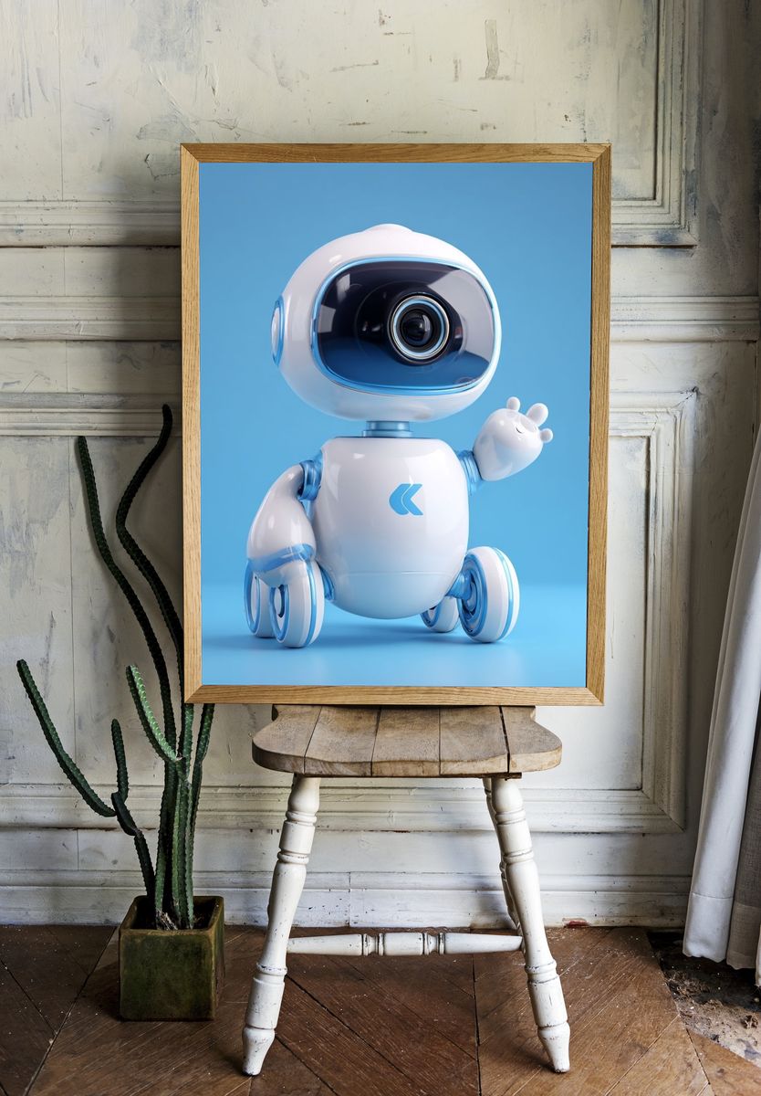 Cute Robot Character Illustration Poster. — room view 1