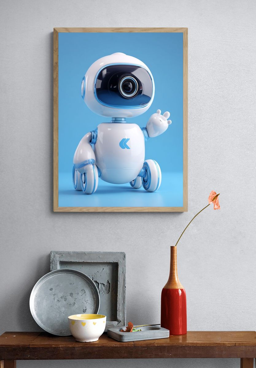 Cute Robot Character Illustration Poster. — room view 3