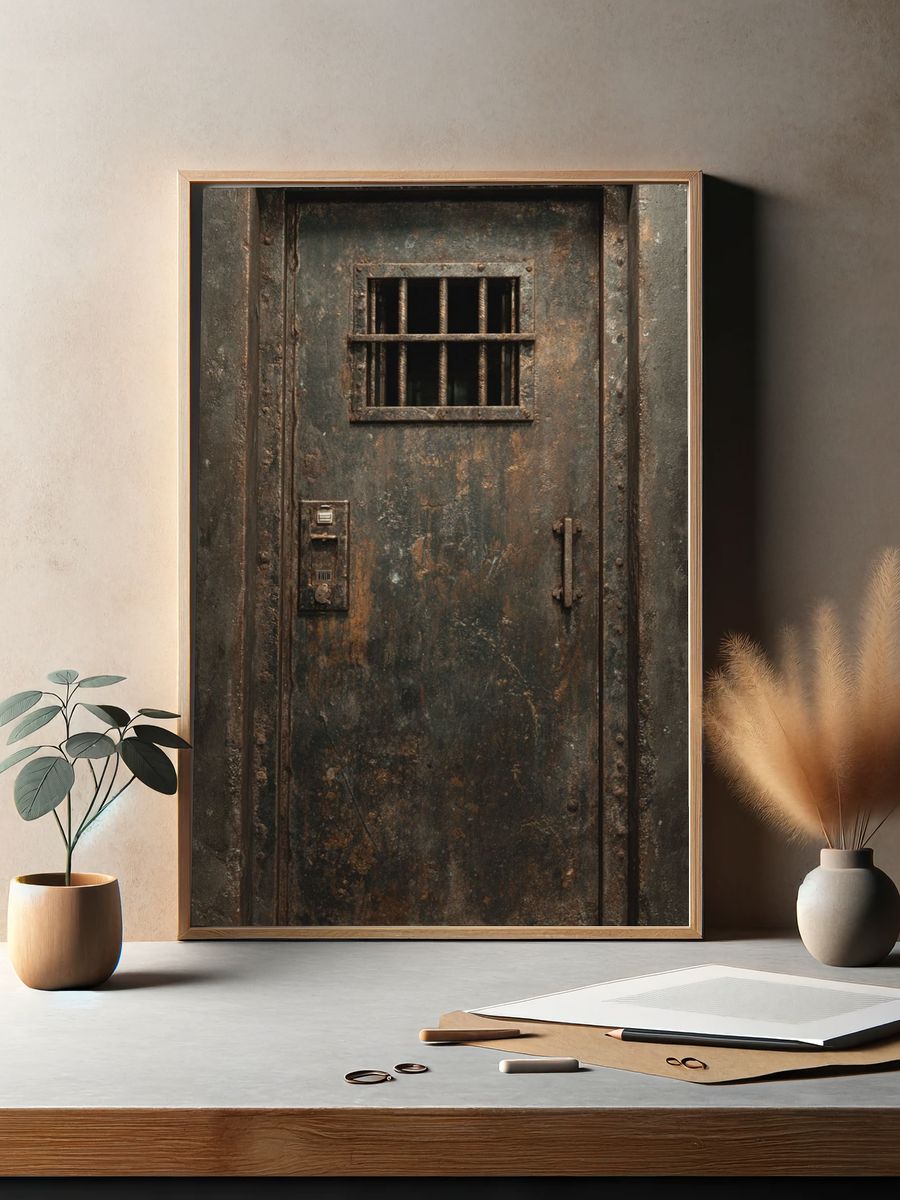 Rusty Prison Door Photography Poster. — room view 2