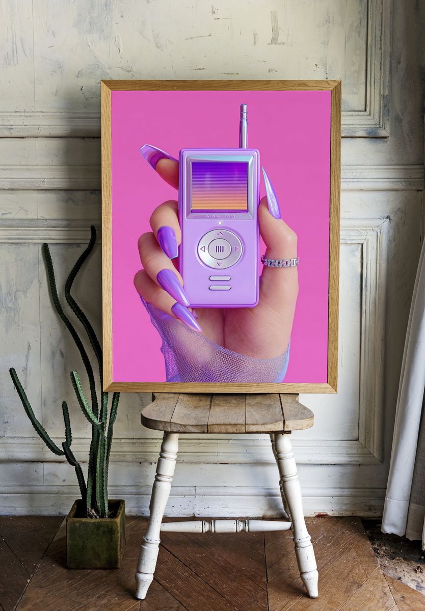 Retro Pink Handheld Player Poster. — room view 1