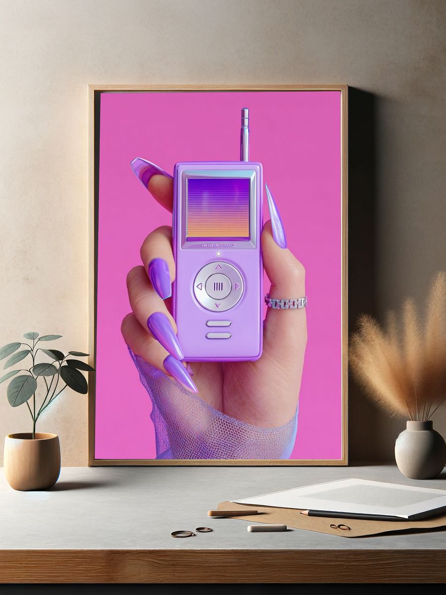 Retro Pink Handheld Player Poster. — room view 2