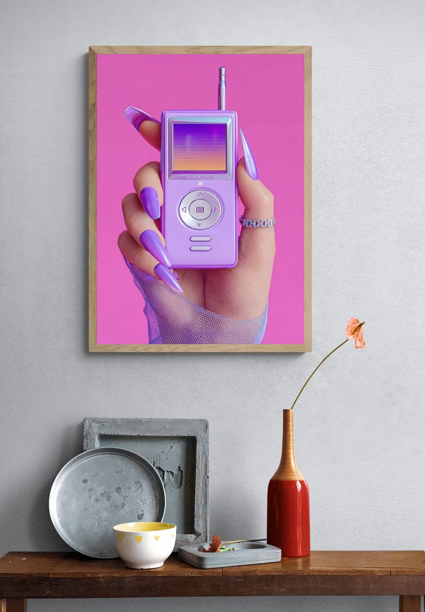 Retro Pink Handheld Player Poster. — room view 3