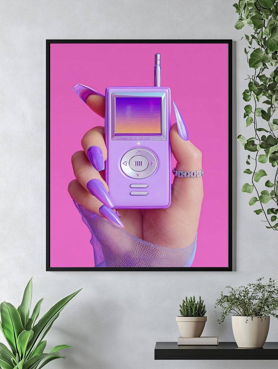 Retro Pink Handheld Player Poster. — room view 4