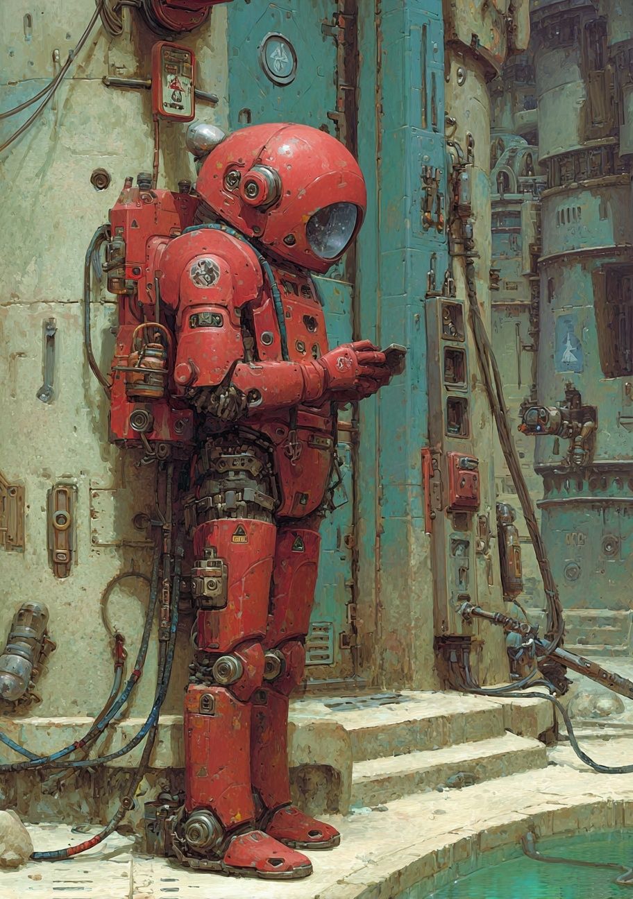 Retro Robot in Urban Setting Poster. poster — illustration art
