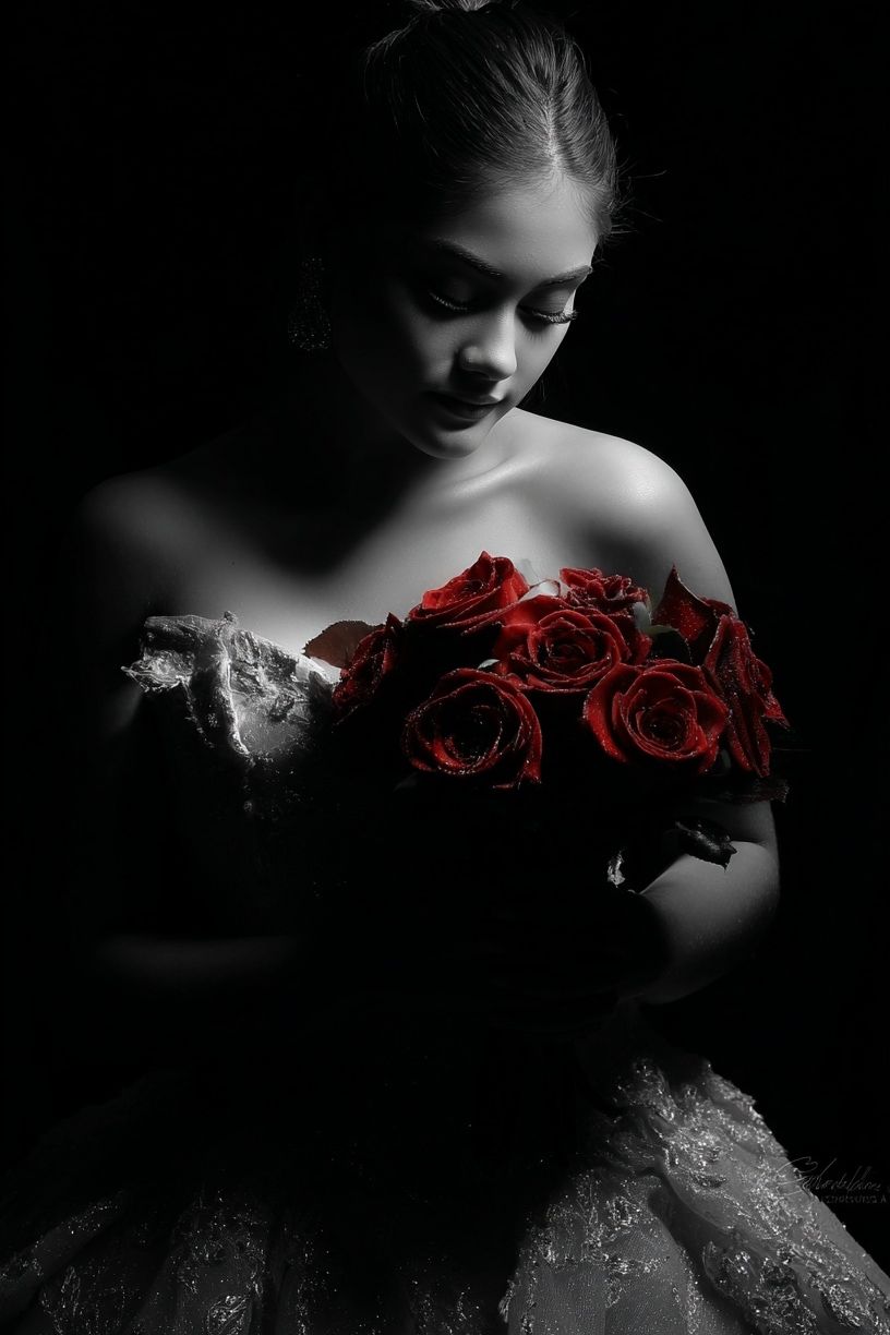 Red Roses Portrait Photography Poster. poster detail