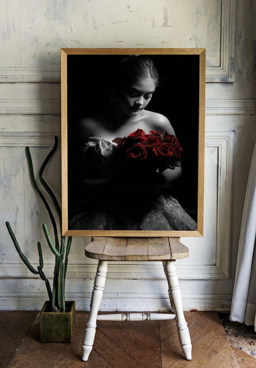 Red Roses Portrait Photography Poster. — room view 1