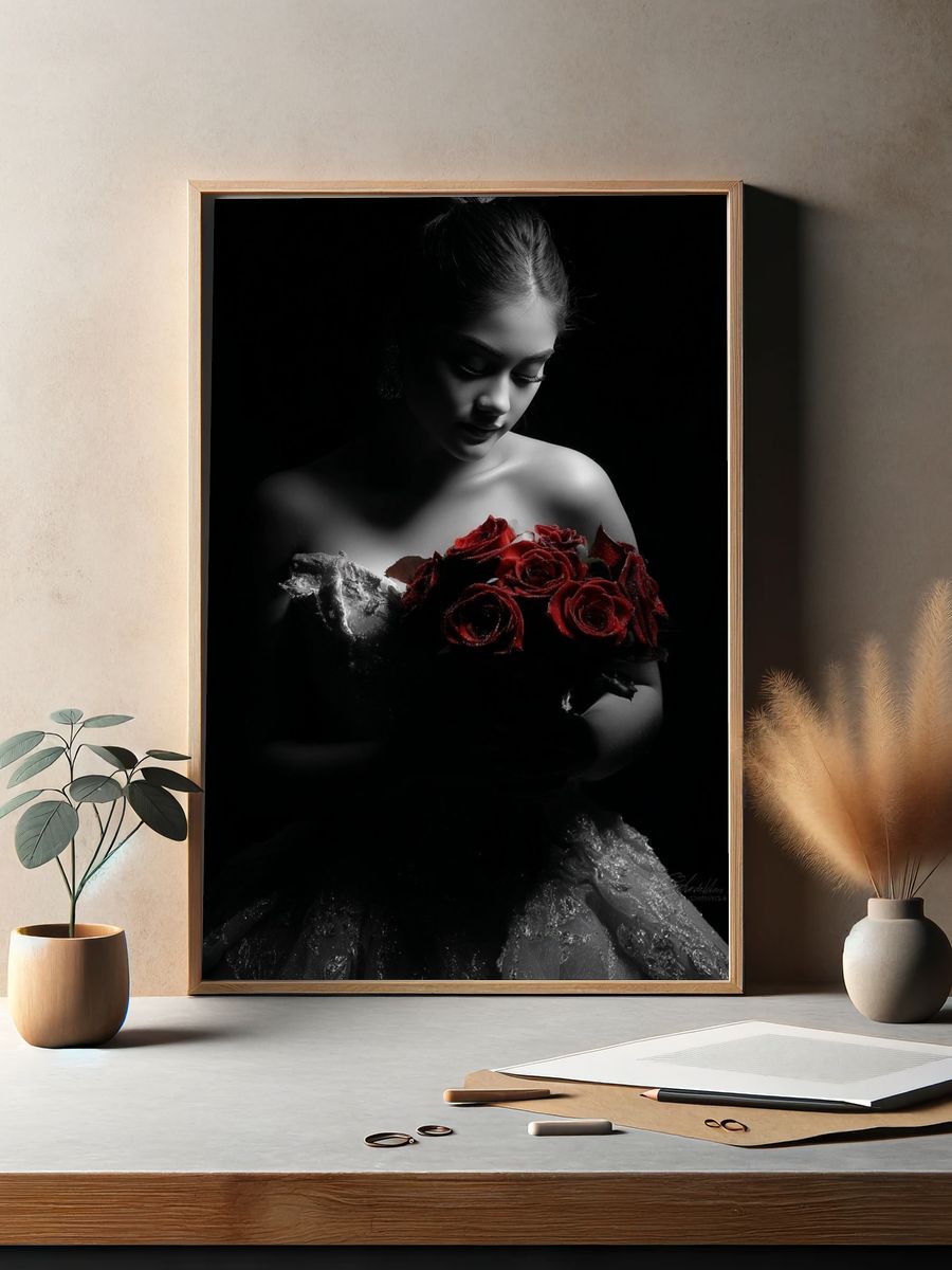 Red Roses Portrait Photography Poster. — room view 2