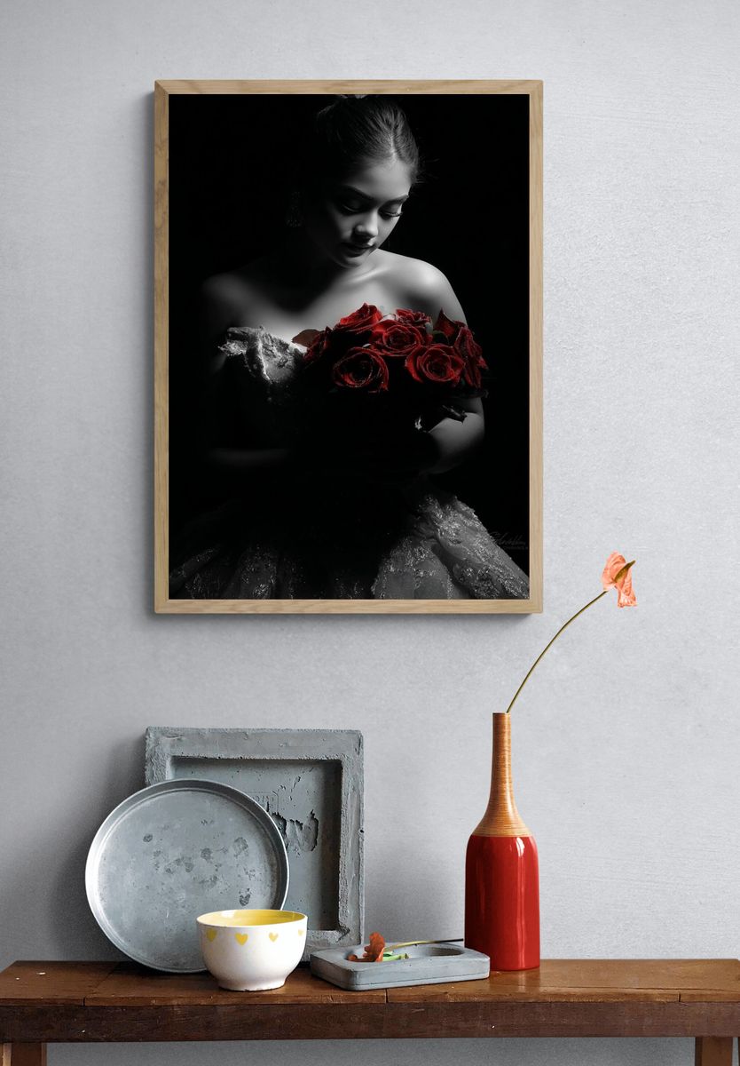 Red Roses Portrait Photography Poster. — room view 3