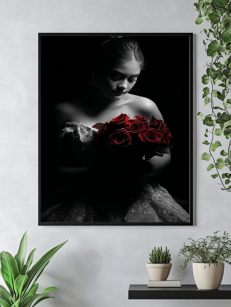 Red Roses Portrait Photography Poster. — room view 4