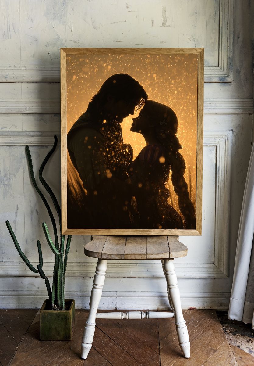 Romantic Silhouette in Rain — Art Print. — room view 1