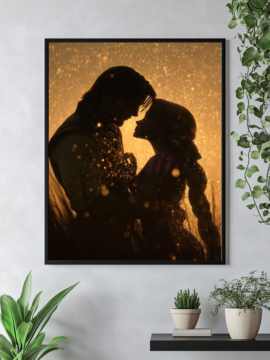 Romantic Silhouette in Rain — Art Print. — room view 4