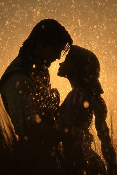 Romantic Silhouette in Rain — Art Print. poster print