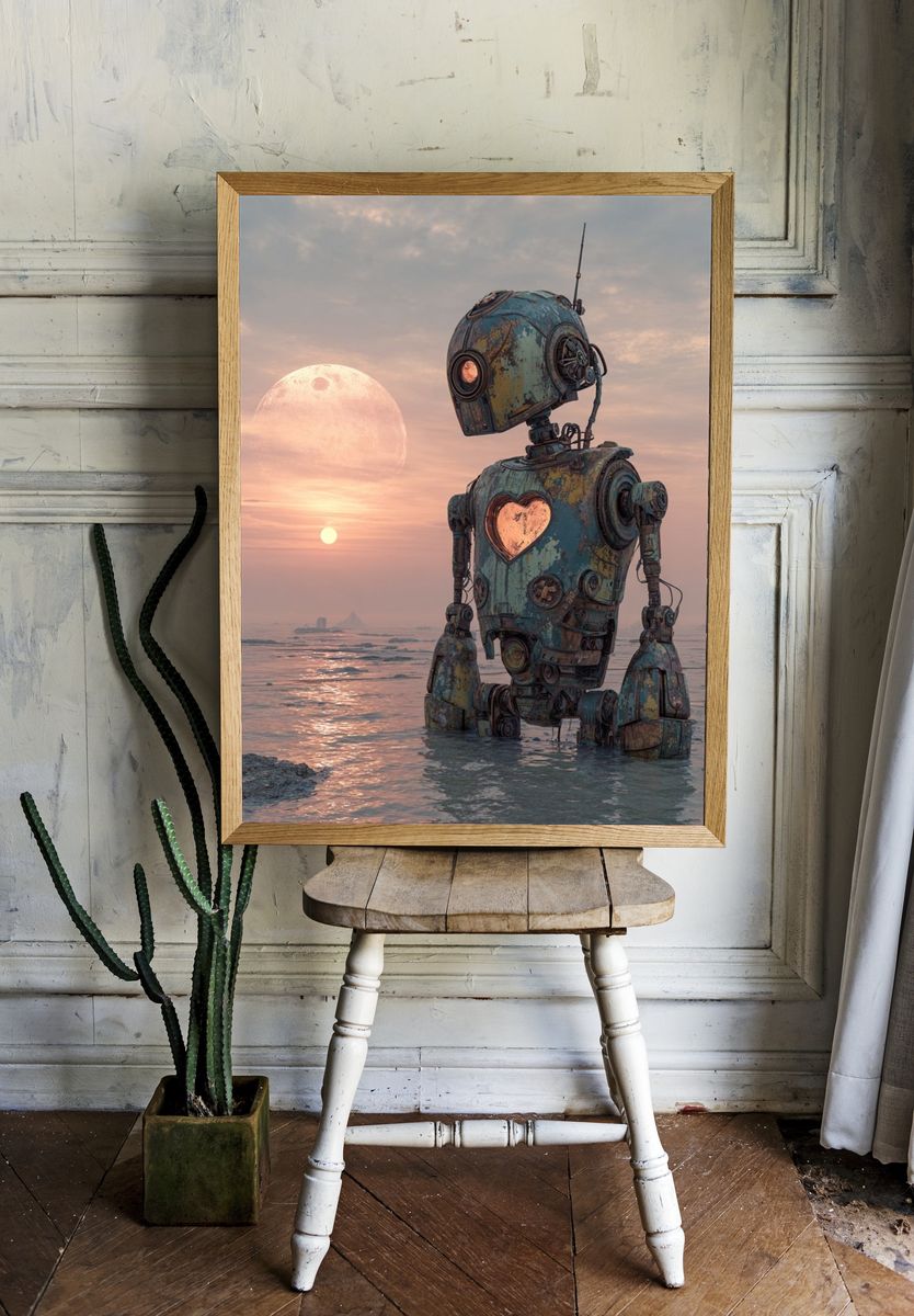 Robot with Heart — Surrealism Print. — room view 1