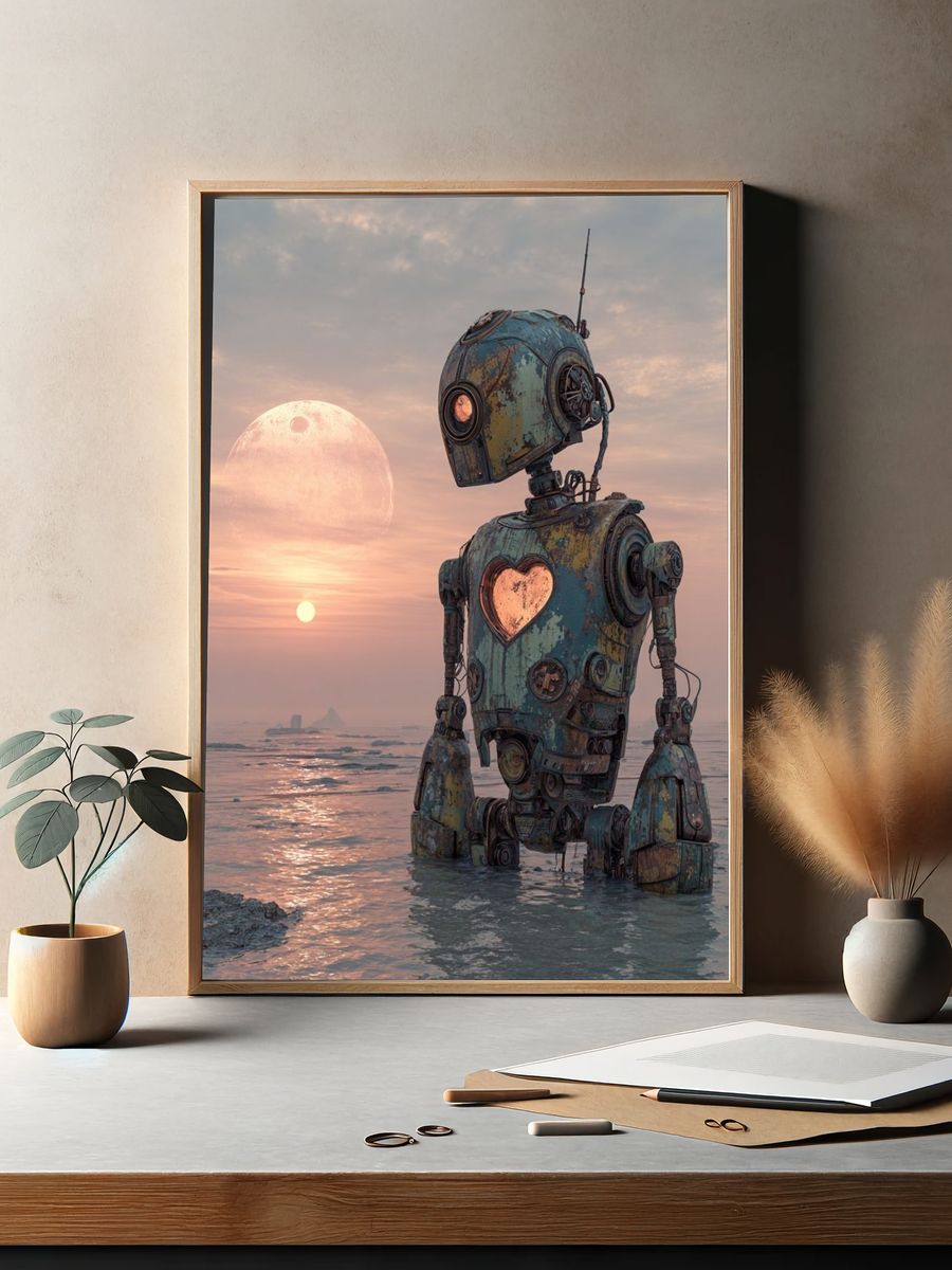 Robot with Heart — Surrealism Print. — room view 2