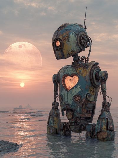 Robot with Heart — Surrealism Print. poster