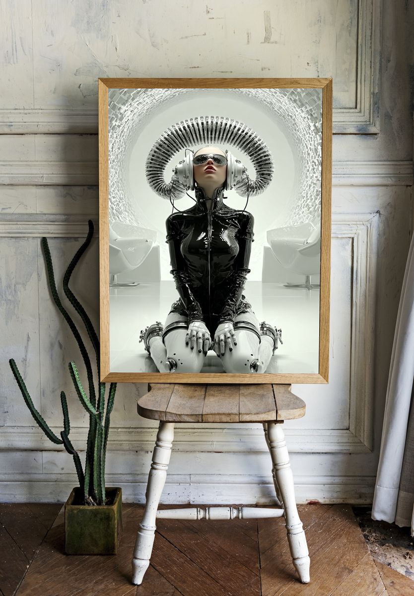 Futuristic Robot Woman — Digital Art Print. — room view 1