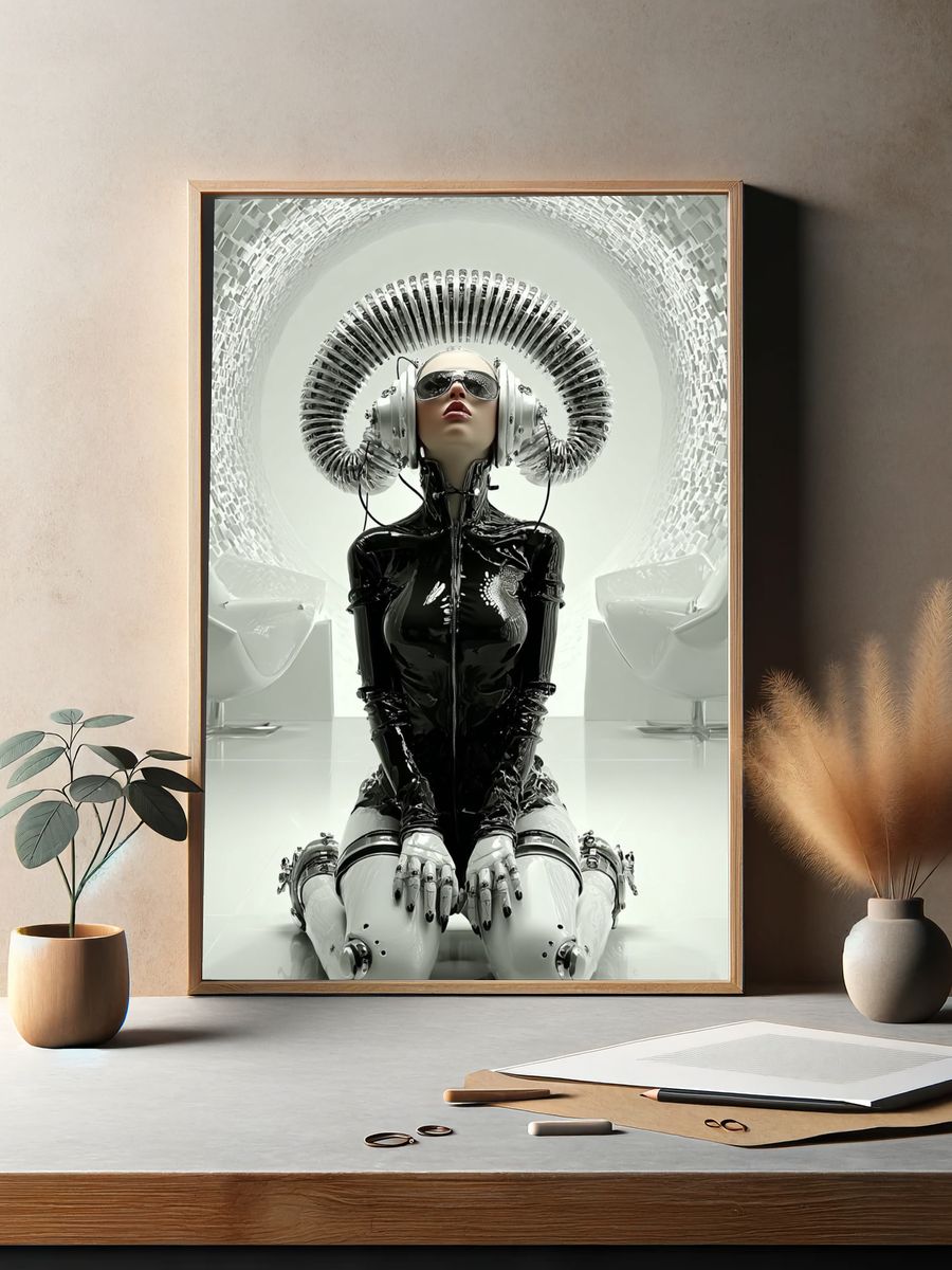 Futuristic Robot Woman — Digital Art Print. — room view 2