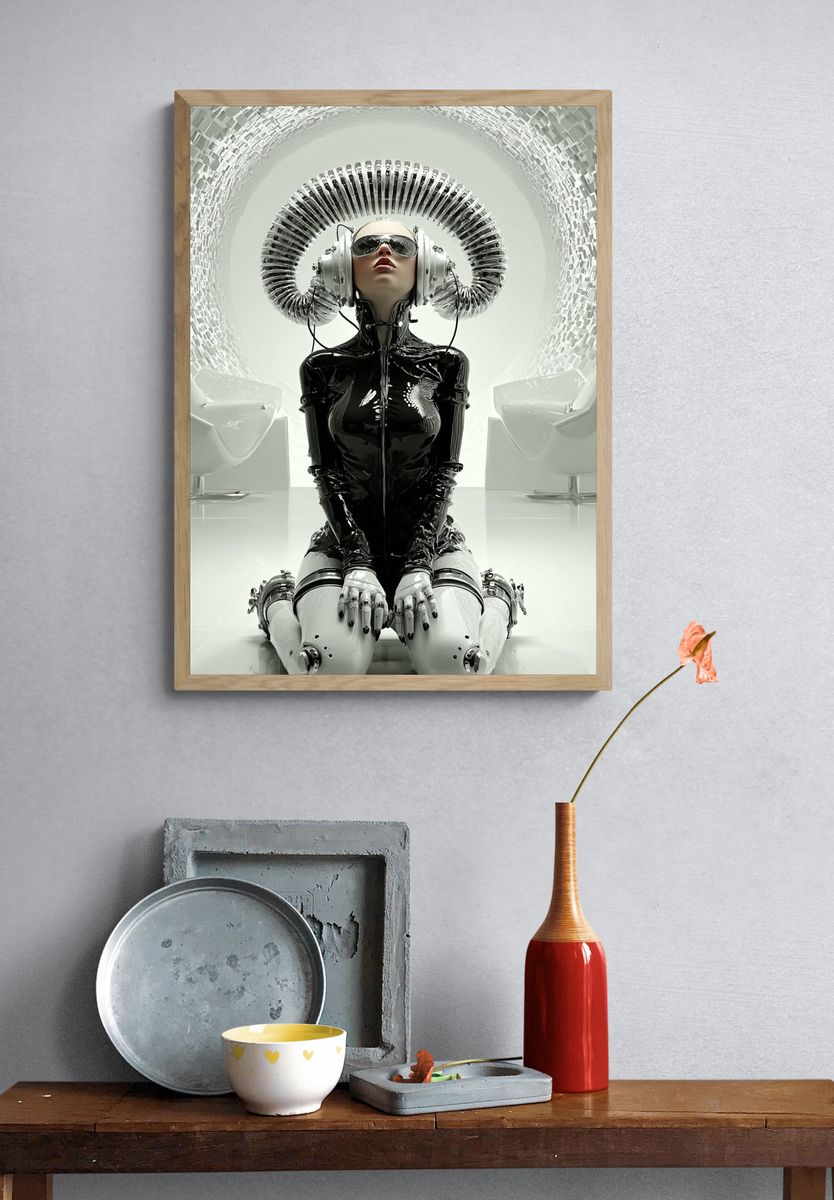 Futuristic Robot Woman — Digital Art Print. — room view 3