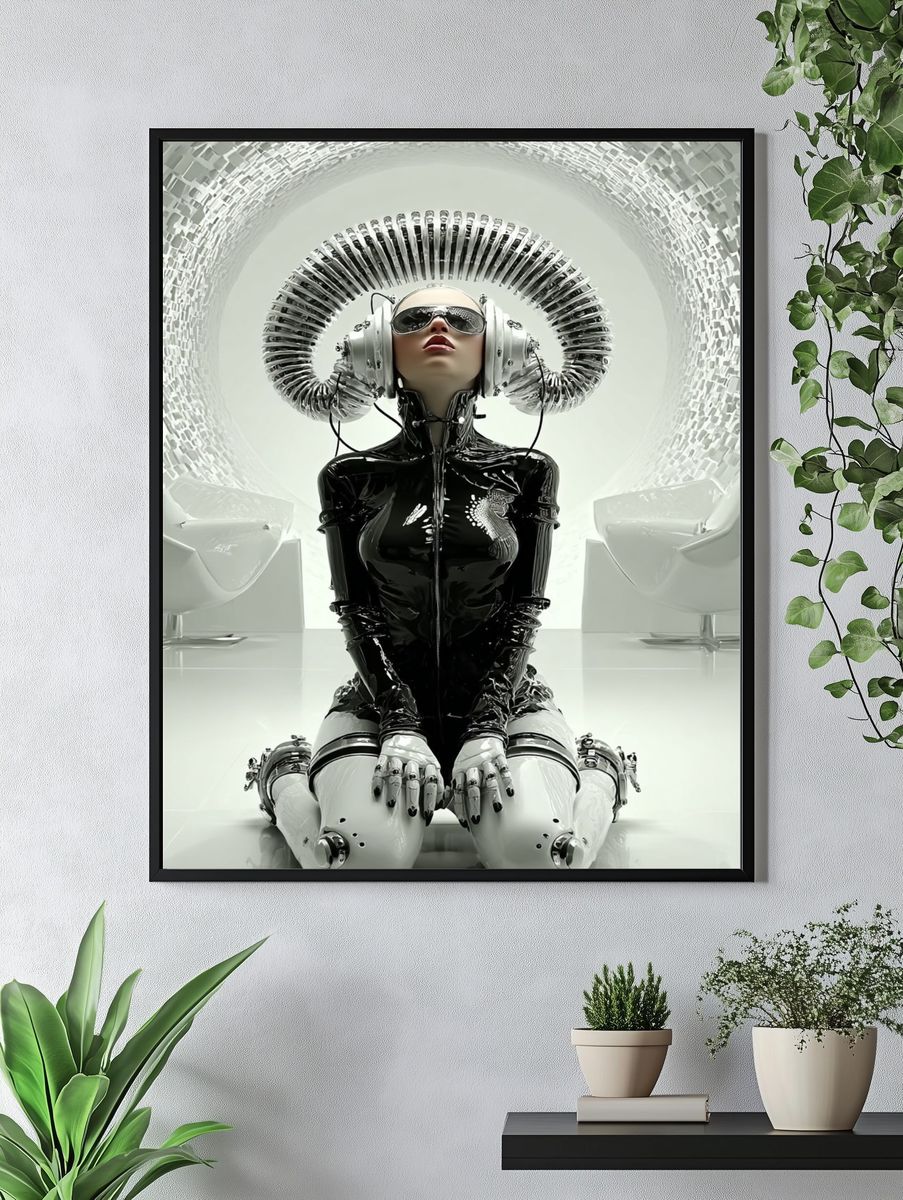 Futuristic Robot Woman — Digital Art Print. — room view 4