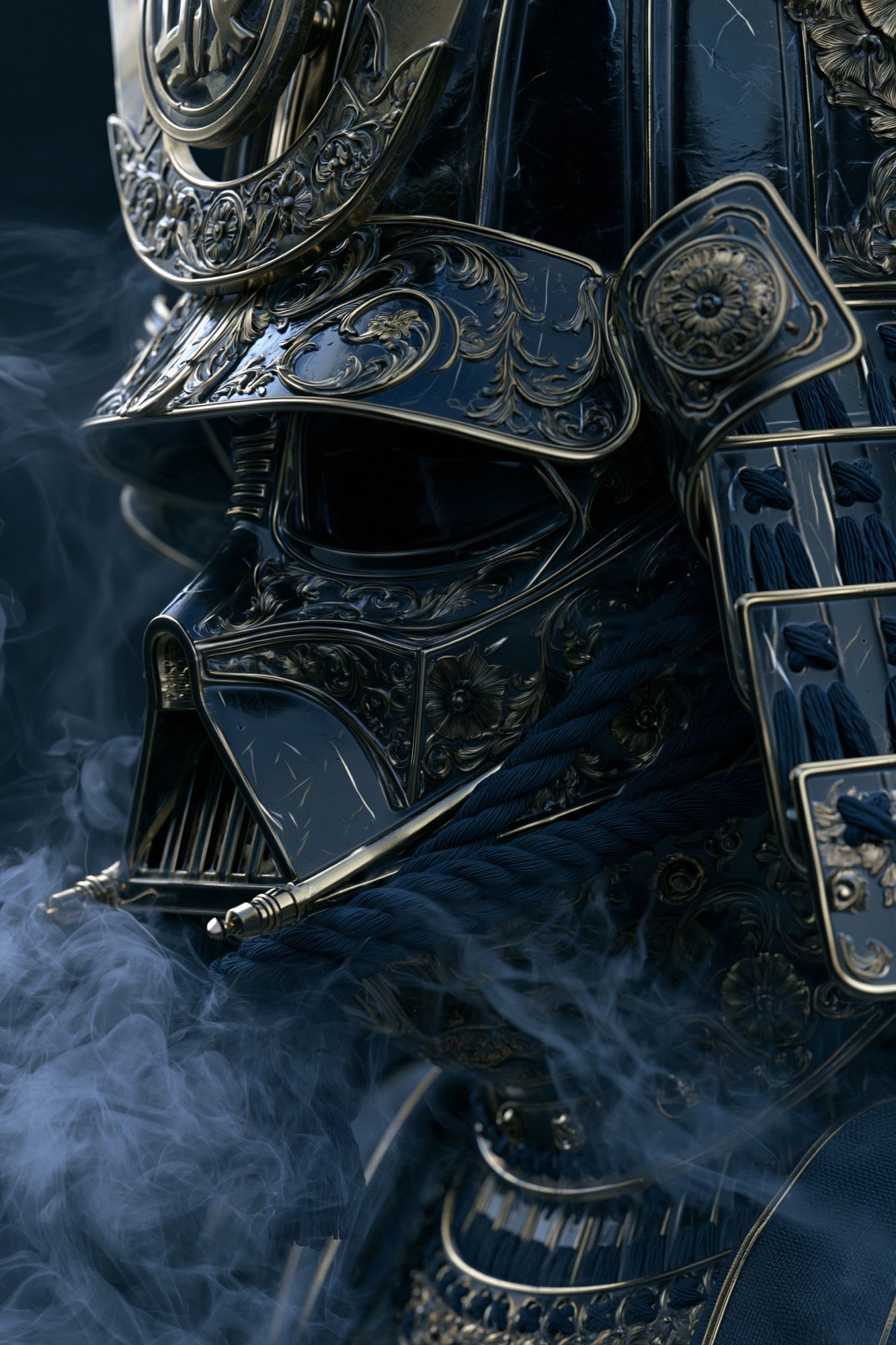 Ornate Samurai Helmet Illustration Print. poster detail