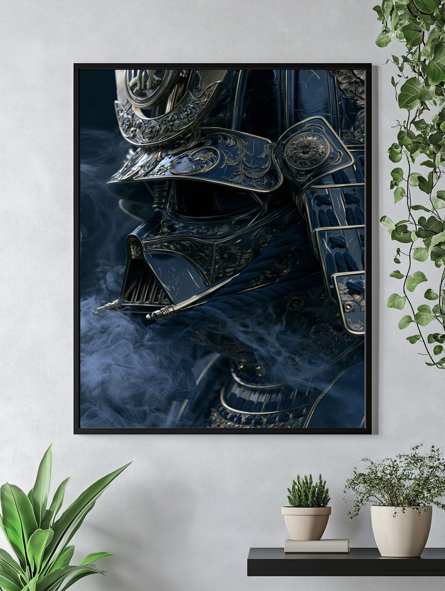 Ornate Samurai Helmet Illustration Print. — room view 4