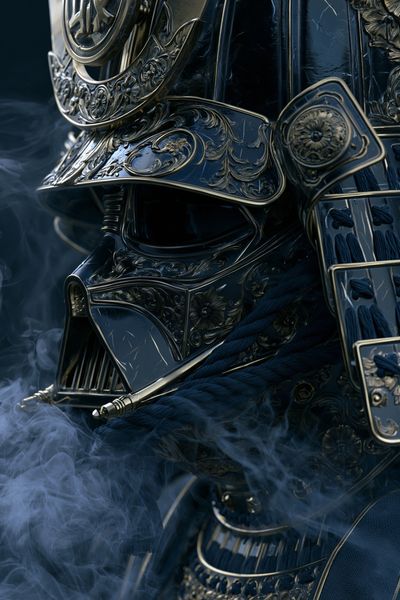 Ornate Samurai Helmet Illustration Print. poster