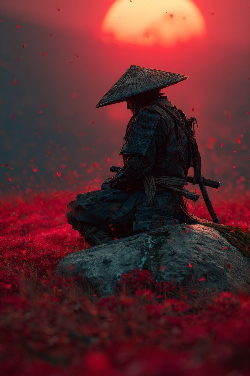 Samurai at Sunset — Digital Art Print. poster detail
