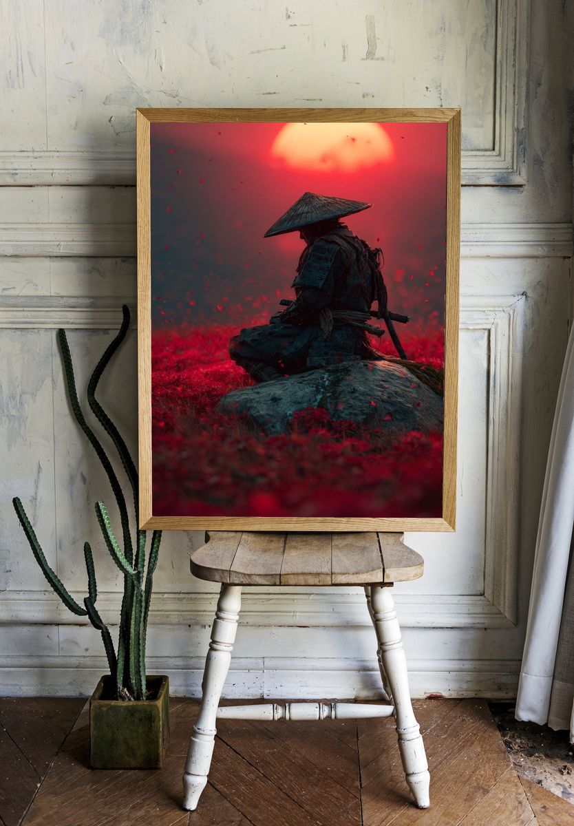 Samurai at Sunset — Digital Art Print. — room view 1