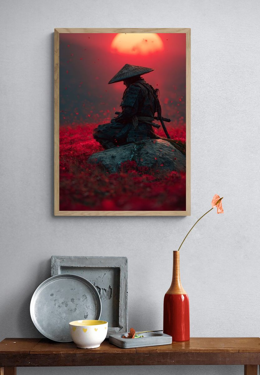 Samurai at Sunset — Digital Art Print. — room view 3