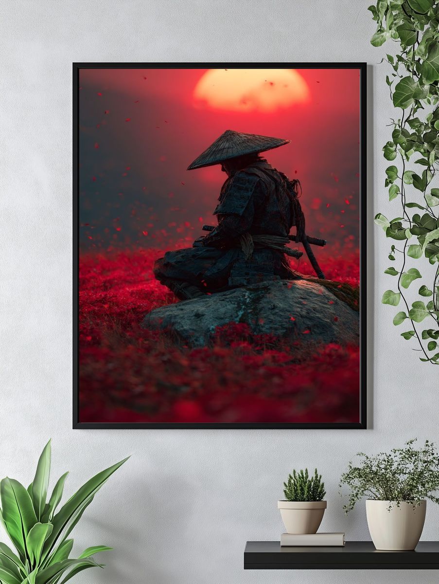 Samurai at Sunset — Digital Art Print. — room view 4