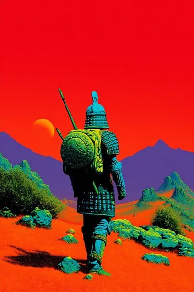 Samurai Desert Retro Print. poster print