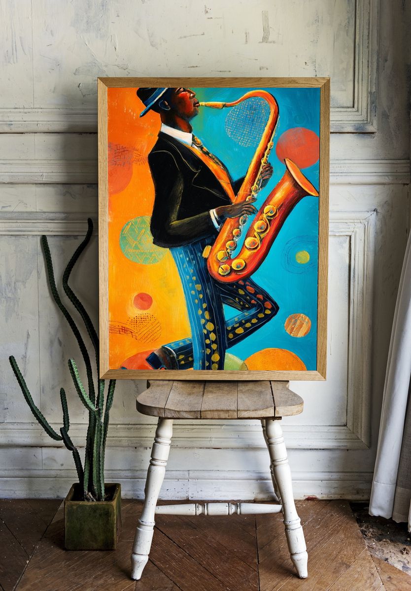 Saxophonist — Colorful Print. — room view 1