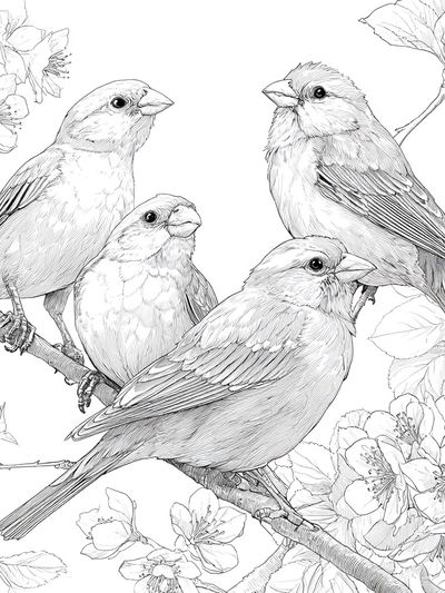 Songbirds and Blossoms Line Art Poster. poster print