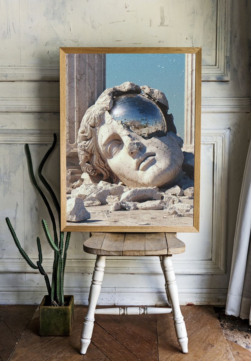 Broken Statue with Disco Ball — Surrealism Print. — room view 1