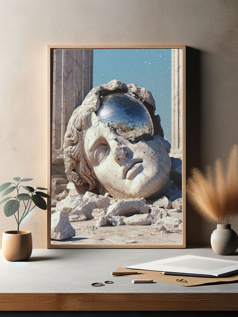 Broken Statue with Disco Ball — Surrealism Print. — room view 2