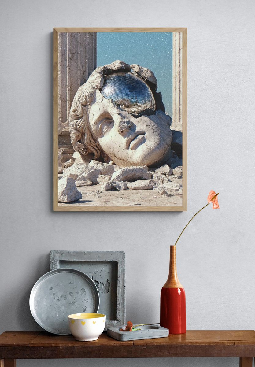Broken Statue with Disco Ball — Surrealism Print. — room view 3