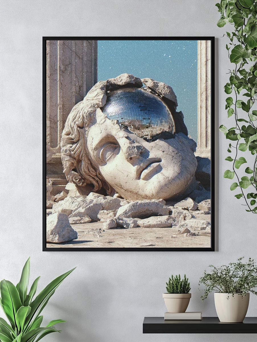 Broken Statue with Disco Ball — Surrealism Print. — room view 4