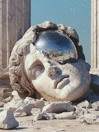 Broken Statue with Disco Ball — Surrealism Print. poster print