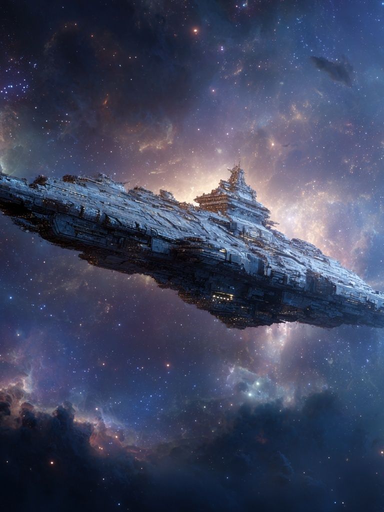 Starship in Nebula Sci-Fi Poster. poster detail