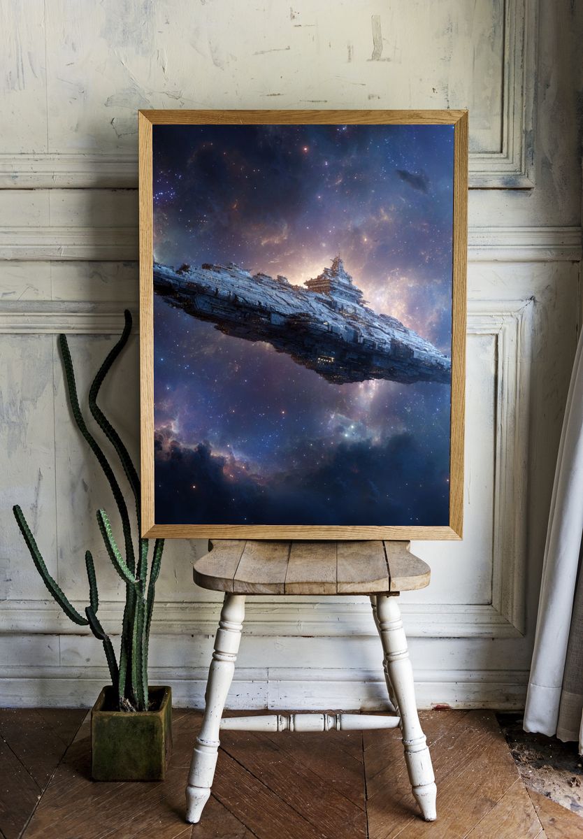 Starship in Nebula Sci-Fi Poster room preview