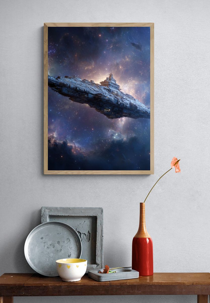 Starship in Nebula Sci-Fi Poster. — room view 3
