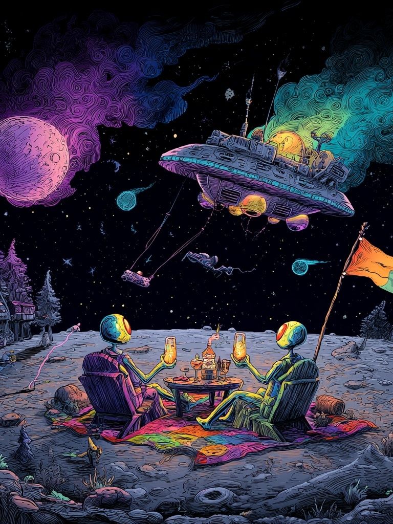 Surreal Moon Picnic Sci-Fi Print. poster detail