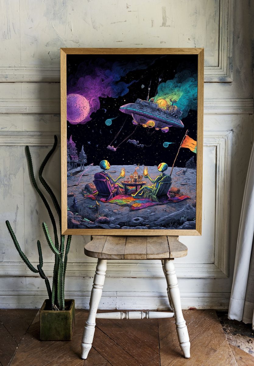 Surreal Moon Picnic Sci-Fi Print. — room view 1