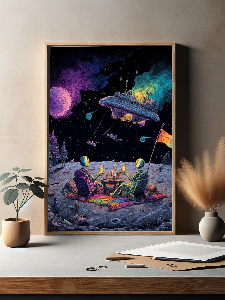 Surreal Moon Picnic Sci-Fi Print. — room view 2