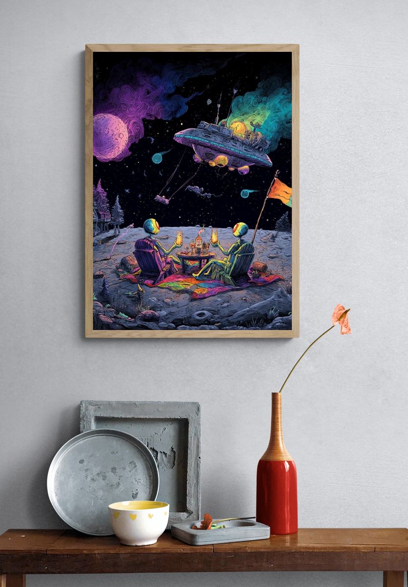 Surreal Moon Picnic Sci-Fi Print. — room view 3