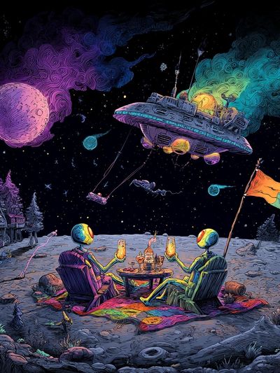 Surreal Moon Picnic Sci-Fi Print. poster