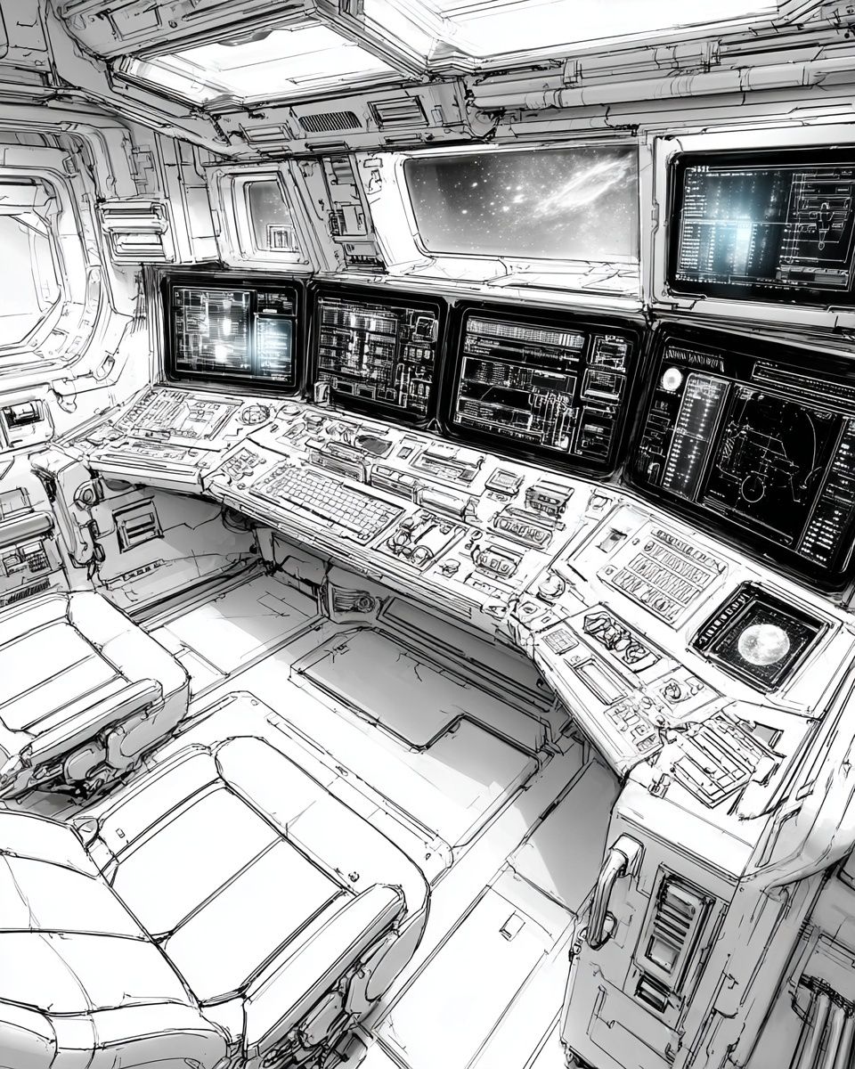 Spaceship Control Room Illustration Poster. poster — illustration art