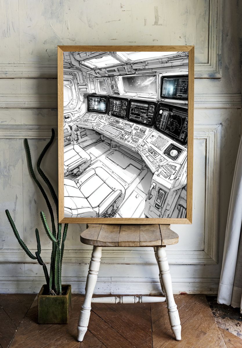 Spaceship Control Room Illustration Poster. — room view 1